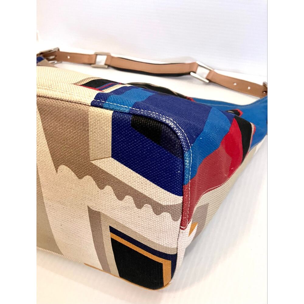 Longchamp France Canvas Shoulder Bag Finca Luisa Geometric Graphic Textile Tote - Picture 11 of 12